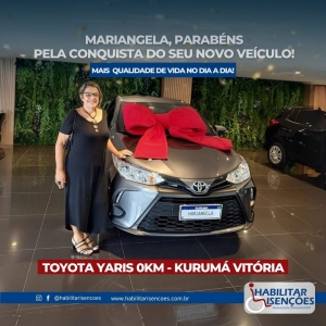 <p>Mariangela, parabéns pela conquista do seu novo veículo Toyota Yaris!</p>

<p>Faça igual a Mariangela! Entre em contato com a Habilitar Isenções!</p>