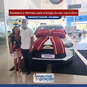 <p>Mais um cliente satisfeito com seu carro 0km! Parabéns, Maridea e  família, por essa conquista.</p>

<p>Faça igual a Maridea! Entre em contato com a Habilitar Isenções!</p>